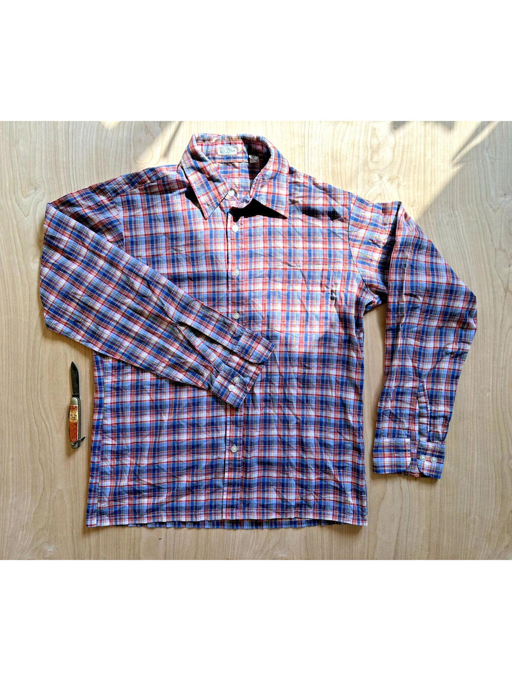 vintage 80's summer weight MENS plaid button up collar shirt INDIE grunge PUNK